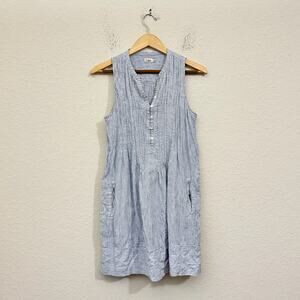 FAHERTY Isha Mini Dress Blue Pinstriped Sleeveless Linen Y2K Preppy